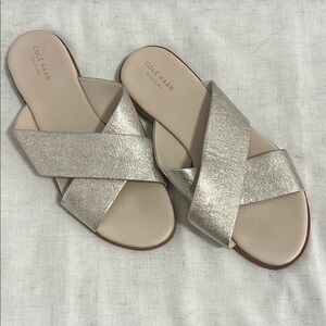 Cole Haan Women’s genuine leather cream/gold Slides size 10B